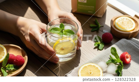 Detox Ritual with Lemon Water and Mint Detox Ritual with Lemon Water and Mint 128322328