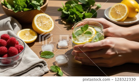 Detox Ritual with Lemon Water and Mint Detox Ritual with Lemon Water and Mint 128322330
