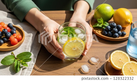 Detox Ritual with Lemon Water and Mint Detox Ritual with Lemon Water and Mint 128322332