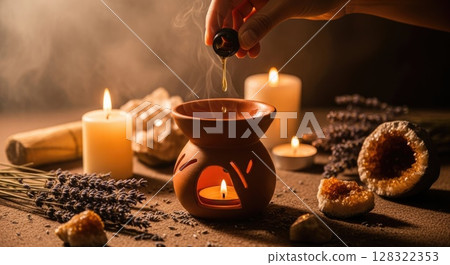 Sunset Aromatherapy with Lavender Oil Sunset Aromatherapy with Lavender Oil 128322353