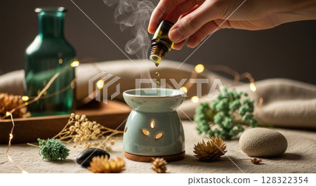Hand Adding Essential Oil to Boho Diffuser Hand Adding Essential Oil to Boho Diffuser 128322354