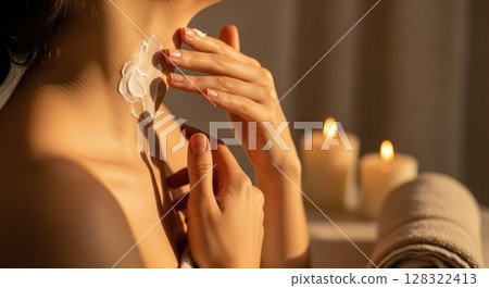 Evening Skincare Ritual with Candlelight 128322413