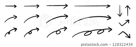 手繪箭頭素材,時尚的鋼筆塗鴉,各種長度的套裝 手繪箭頭素材,時尚的鋼筆塗鴉,各種長度的套裝 128322434