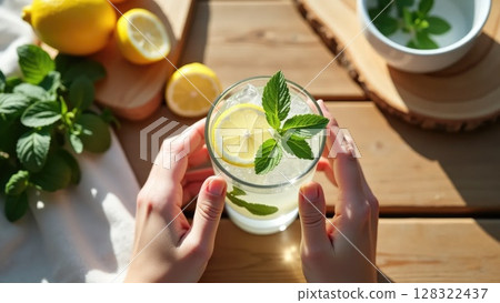 Detox Ritual with Lemon Water and Mint 128322437