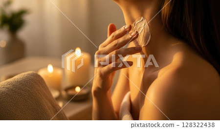Evening Skincare Ritual with Candlelight Evening Skincare Ritual with Candlelight 128322438