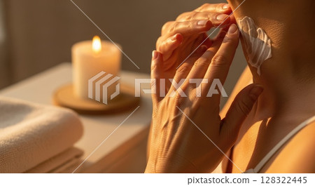 Evening Skincare Ritual with Candlelight Evening Skincare Ritual with Candlelight 128322445