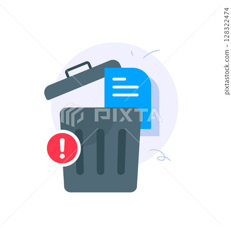 Garbage icon, Tools and utensils icon with exclamation mark. Garbage icon and alert, error, alarm Garbage icon, Tools and utensils icon with exclamation mark. Garbage icon and alert, error, alarm 128322474