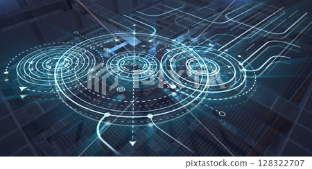 Engineering technology background. Neon gears.Modern futuristic concept.3d Image. Engineering technology background. Neon gears.Modern futuristic concept.3d Image. 128322707