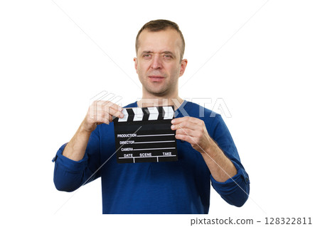 Man holding film slate Man holding film slate 128322811