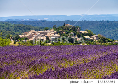 View of Entrevennes village, Provence France 128322864