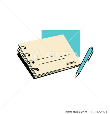 Spiral Notebook and Blue Pen Vector Illustration on White Background for Writing and Study 128322921