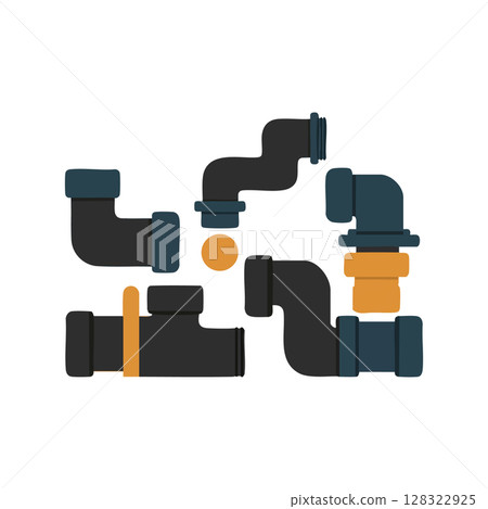 Industrial plumbing pipe fittings vector illustration with black and orange connectors 128322925