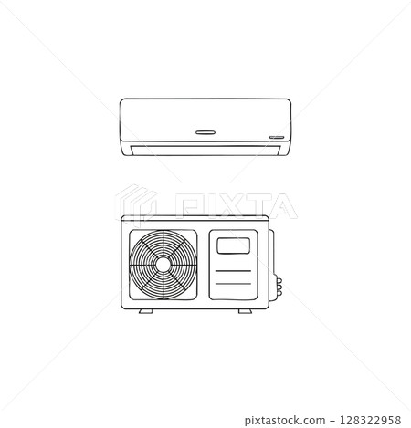 Air Conditioner Split System Indoor and Outdoor Units Line Art Vector Illustration Air Conditioner Split System Indoor and Outdoor Units Line Art Vector Illustration 128322958