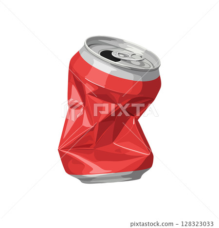 Crumpled red soda can vector illustration isolated on white background 128323033