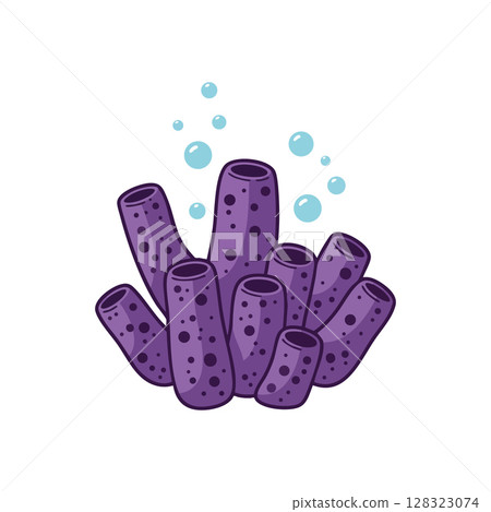 Purple coral reef underwater marine life illustration with bubbles vector graphic 128323074