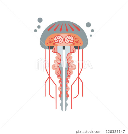Jellyfish vector illustration with pink and gray colors in stylized design 128323147