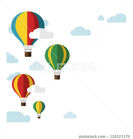 Colorful hot air balloons flying in sky with clouds vector illustration Colorful hot air balloons flying in sky with clouds vector illustration 128323170