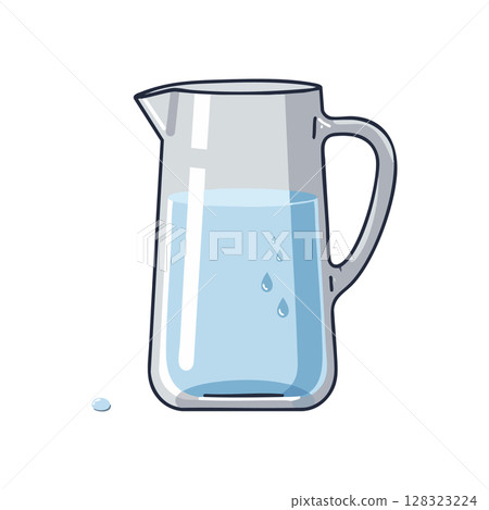 Transparent glass pitcher filled with water drops and small spill illustration vector 128323224