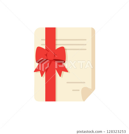 Gift Certificate with Red Ribbon and Bow Vector Illustration for Celebrations or Rewards 128323253
