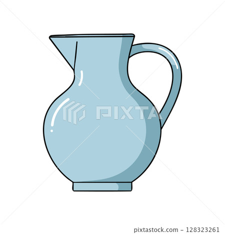 Blue ceramic pitcher with handle and spout vector illustration kitchenware design 128323261