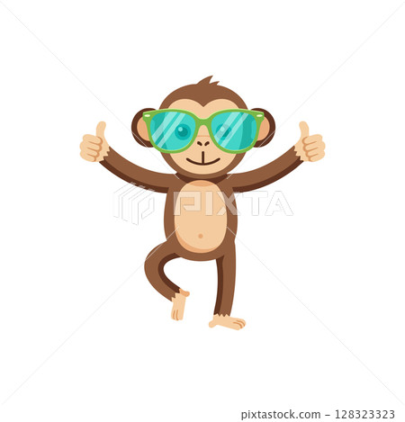 Monkey Wearing Green Sunglasses Showing Thumbs Up Fun Illustration Vector Monkey Wearing Green Sunglasses Showing Thumbs Up Fun Illustration Vector 128323323