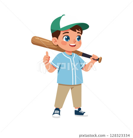Young boy playing baseball with bat and cap smiling cheerful vector illustration Young boy playing baseball with bat and cap smiling cheerful vector illustration 128323334