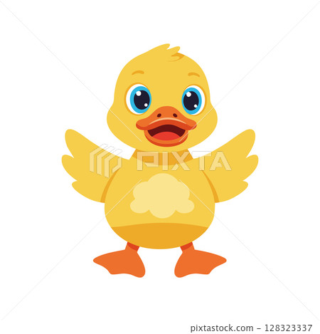 Cute yellow duckling with blue eyes and orange beak vector illustration for children design 128323337