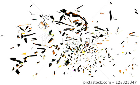 Shattered Glass with Black, White, and Orange Highlights on Transparent 128323347