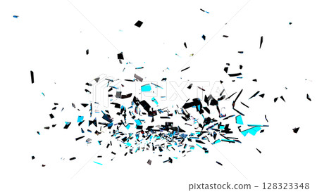 Cyan and White Glass Shards Scattered on Transparent 128323348