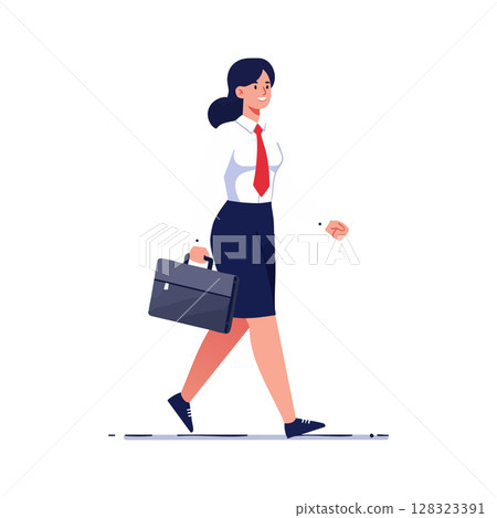 Businesswoman walking with briefcase in professional office attire vector illustration Businesswoman walking with briefcase in professional office attire vector illustration 128323391