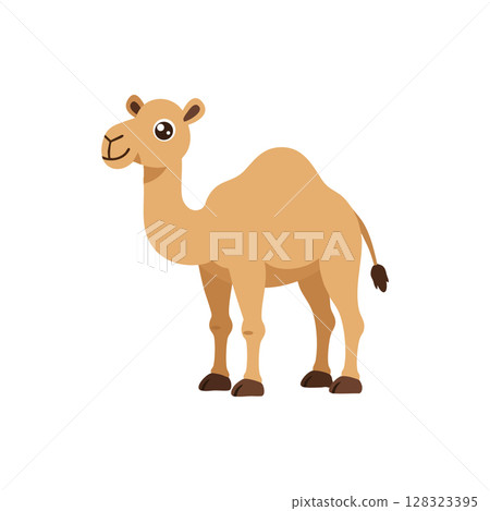Camel animal vector illustration in simple style with brown tones and cartoon eyes Camel animal vector illustration in simple style with brown tones and cartoon eyes 128323395