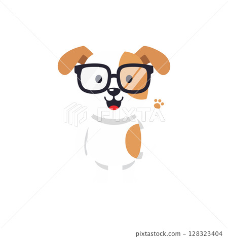 Cute dog wearing glasses with brown spots cartoon vector illustration Cute dog wearing glasses with brown spots cartoon vector illustration 128323404