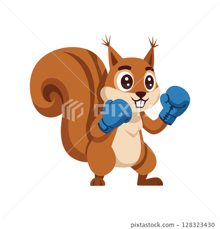 Squirrel Wearing Blue Boxing Gloves Cartoon Character Vector Illustration Playful Fighting Animal 128323430