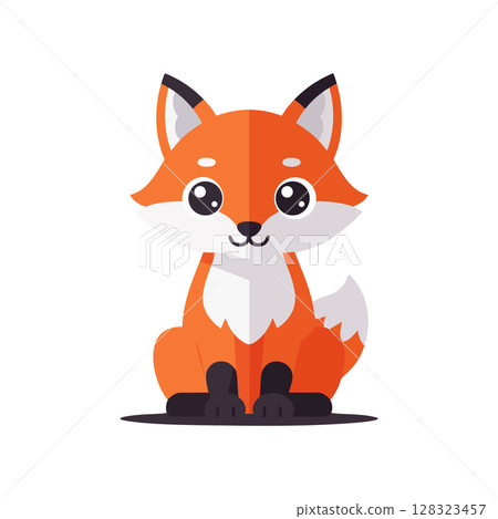 Cute sitting fox vector illustration with orange and white fur cartoon animal design Cute sitting fox vector illustration with orange and white fur cartoon animal design 128323457