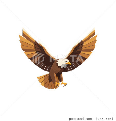 Bald eagle bird vector illustration with open wings in flight natural pose 128323561