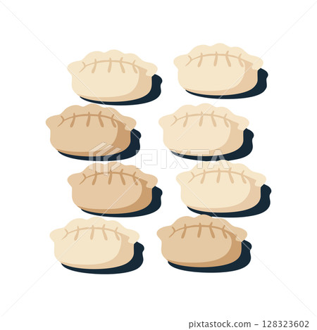 Meat dumplings with shadows isolated on white background vector illustration Meat dumplings with shadows isolated on white background vector illustration 128323602
