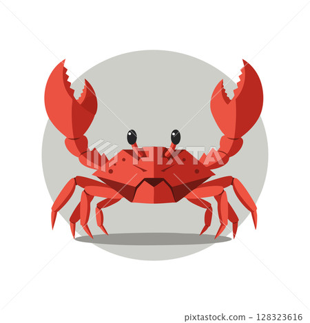 Red Crab Vector Illustration with Raised Claws on Gray Background in Flat Design Red Crab Vector Illustration with Raised Claws on Gray Background in Flat Design 128323616