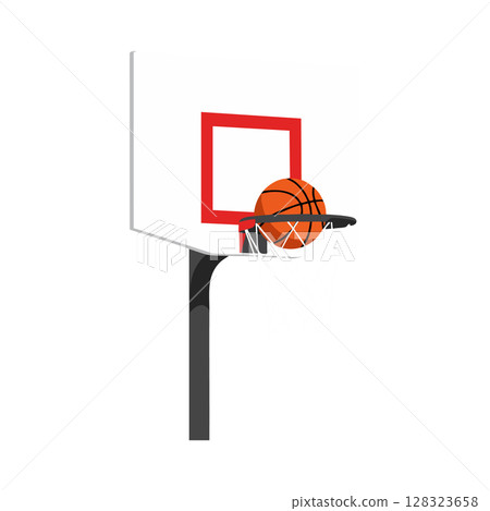 Basketball hoop with orange basketball scoring vector illustration design 128323658