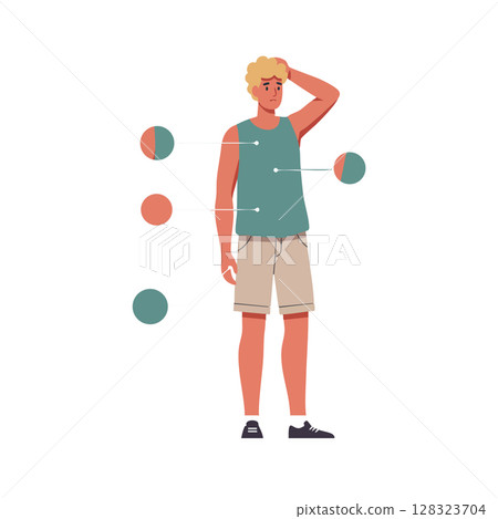 Young man in casual summer outfit with sleeveless shirt and shorts vector illustration Young man in casual summer outfit with sleeveless shirt and shorts vector illustration 128323704
