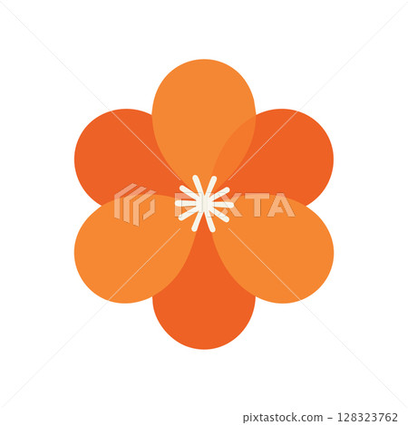 Orange Floral Vector Illustration with Simple Petal Design and White Center Decoration 128323762