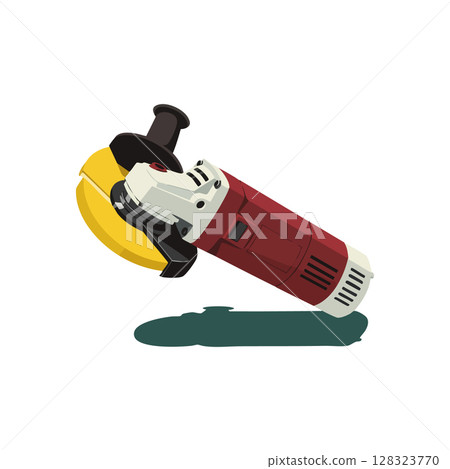 Angle grinder power tool illustration with yellow disc and red body vector image 128323770