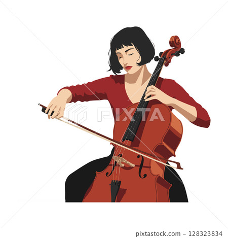 Woman playing cello musical instrument in red top vector illustration Woman playing cello musical instrument in red top vector illustration 128323834