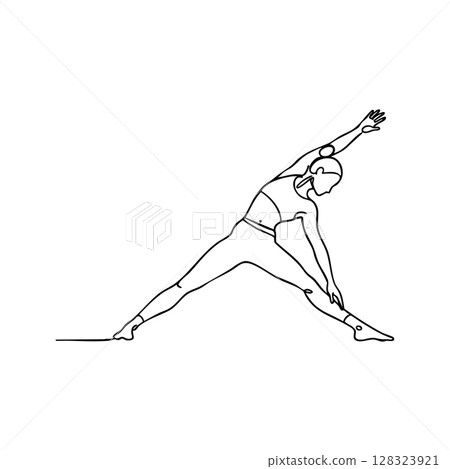 Woman stretching exercise pose continuous line art vector illustration fitness and wellness concept 128323921