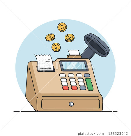 Cash register with coins falling business finance concept illustration vector Cash register with coins falling business finance concept illustration vector 128323942