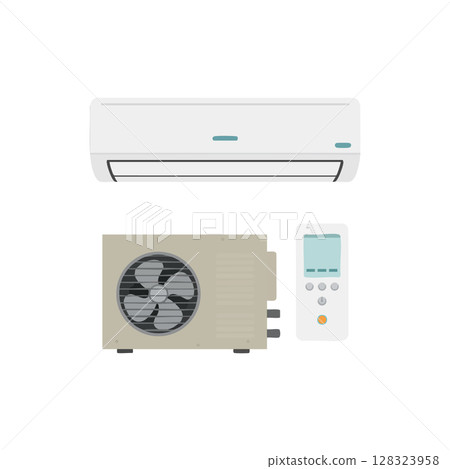 Air conditioner unit with remote control vector illustration for cooling and heating systems 128323958