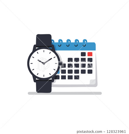 Wristwatch and calendar schedule planning date reminder time management concept vector 128323961