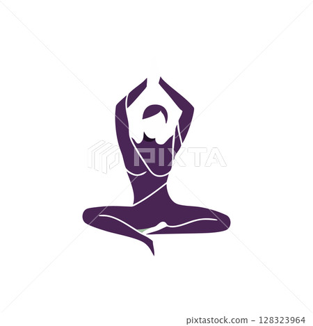 Woman Meditating in Yoga Pose Vector Illustration in Purple Calm Design Woman Meditating in Yoga Pose Vector Illustration in Purple Calm Design 128323964