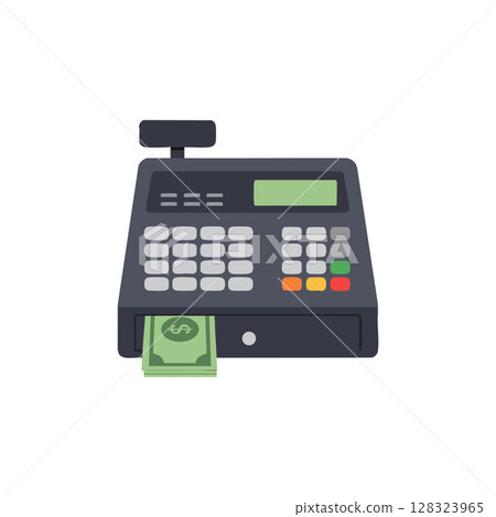 Cash register with dollar bills icon for retail and payment transactions vector illustration 128323965