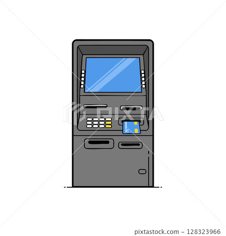 Automated teller machine with credit card inserted for cash withdrawal vector illustration Automated teller machine with credit card inserted for cash withdrawal vector illustration 128323966