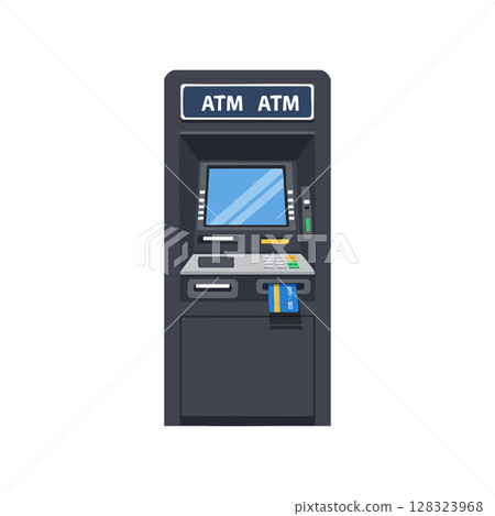 Automated teller machine ATM transaction with credit card inserted vector illustration 128323968